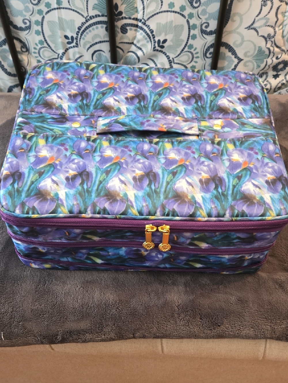 Joy Magano Purple Floral Travel Craft or Jewelry Case